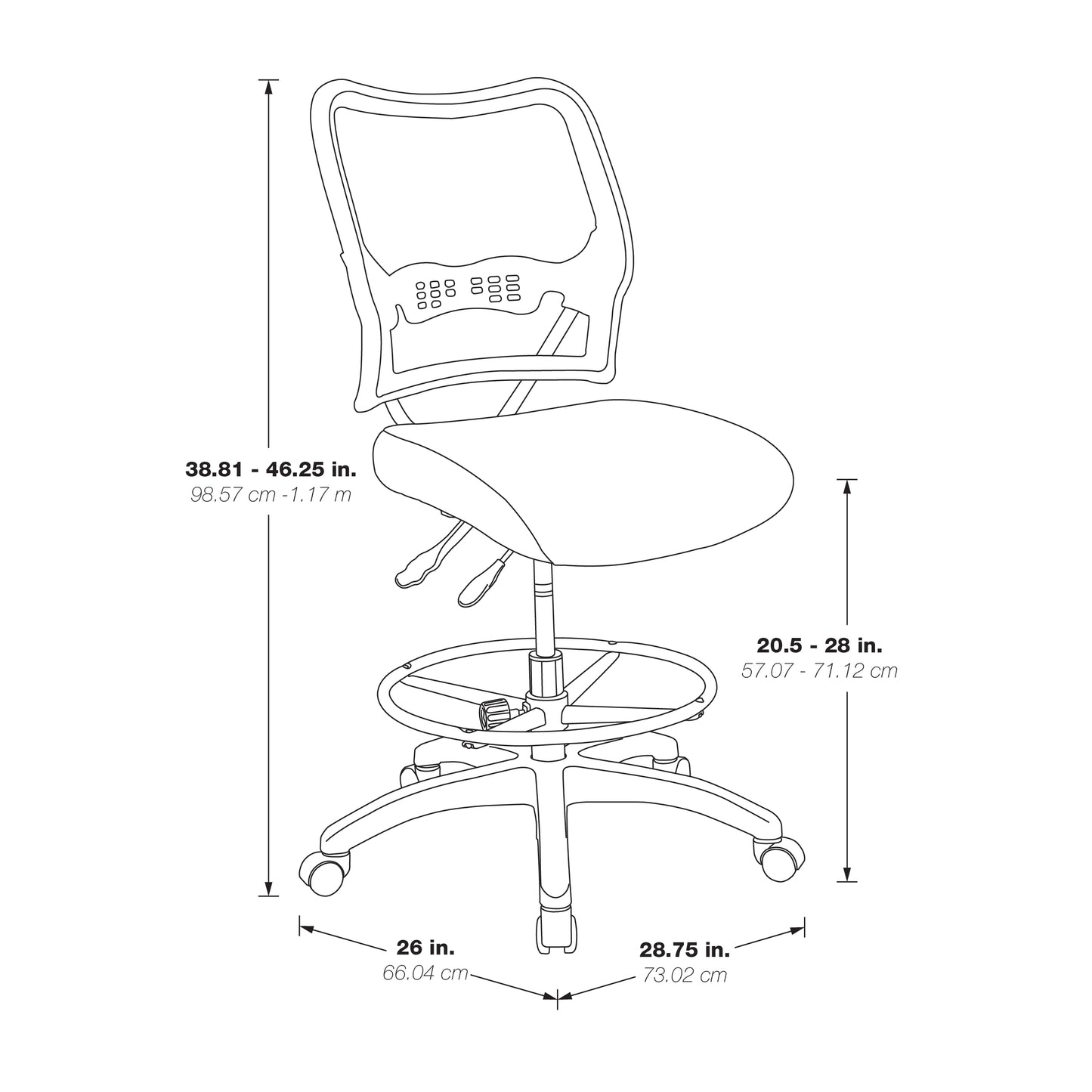 Deluxe Air Grid® Back Drafting Chair with Black Mesh Seat, Dual Function
Control, Adjustable Footring and Angled Nylon Base
