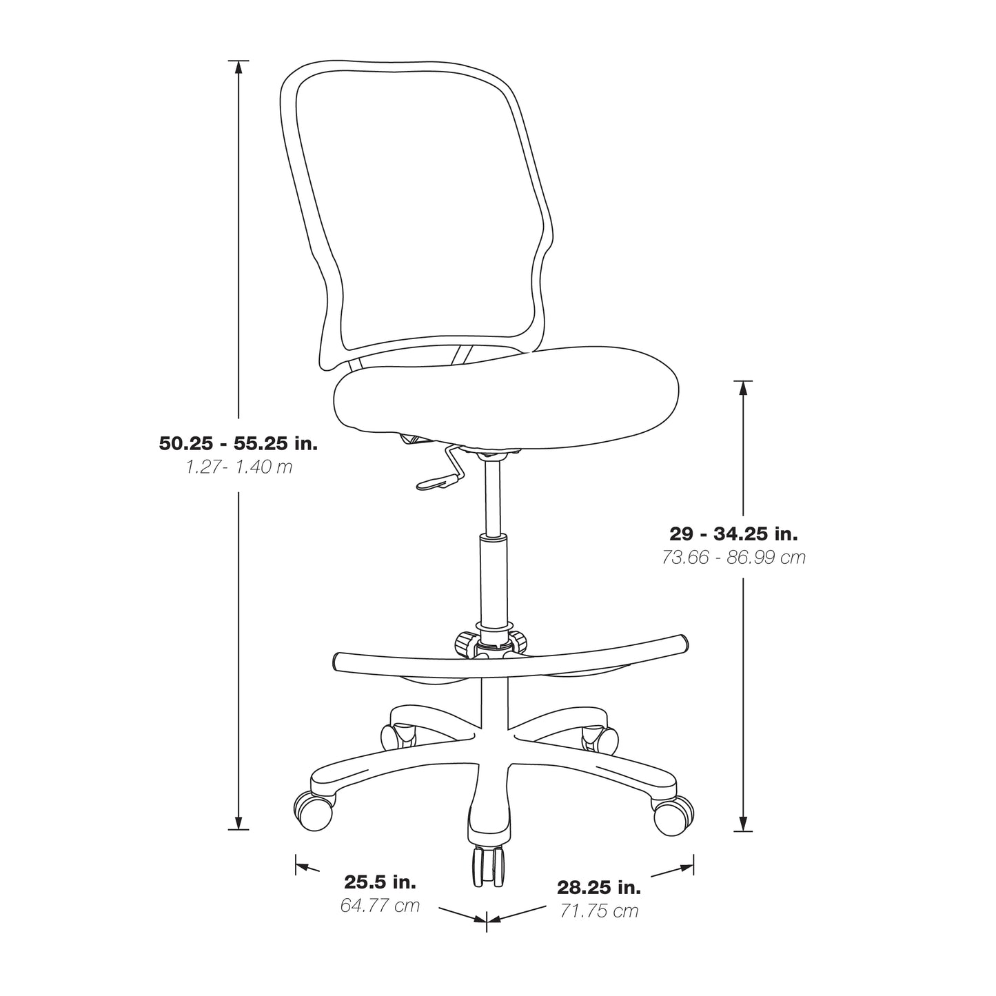Dual Layer Air Grid® Back Drafting Chair with Black Mesh Seat, Adjustable
Footring and Industrial Steel Finish Base