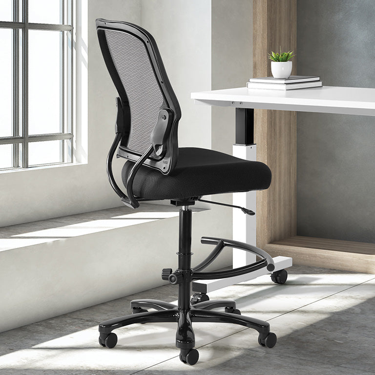 Dual Layer Air Grid® Back Drafting Chair with Black Mesh Seat, Adjustable
Footring and Industrial Steel Finish Base