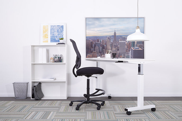 Dual Layer Air Grid® Back Drafting Chair with Black Mesh Seat, Adjustable
Footring and Industrial Steel Finish Base