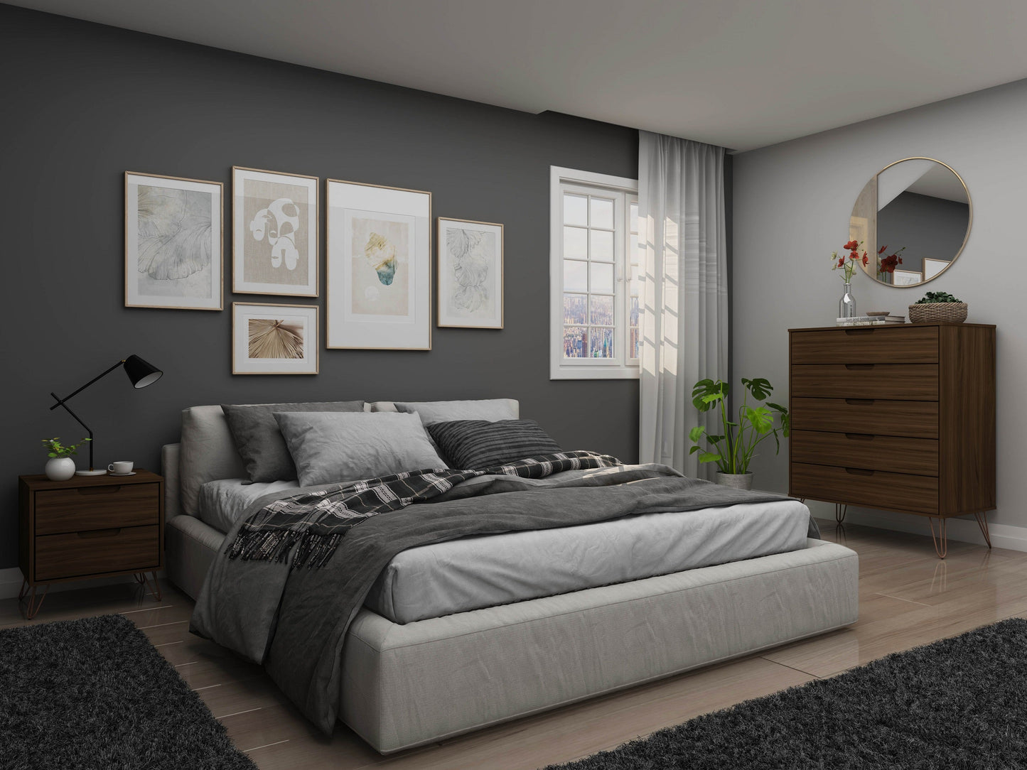 Manhattan Comfort 2-Piece Rockefeller Tall Dresser and Nightstand