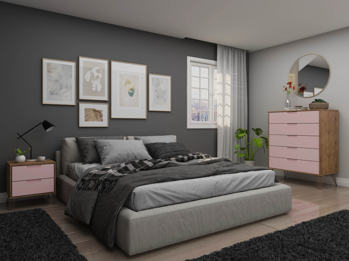 Manhattan Comfort 2-Piece Rockefeller Tall Dresser and Nightstand