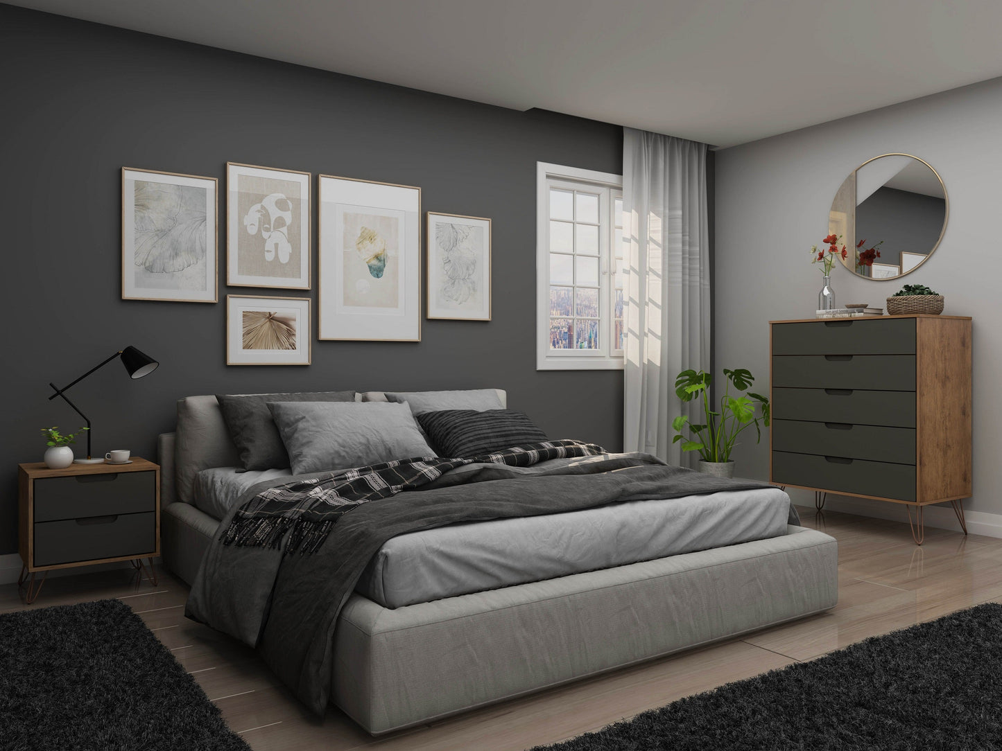Manhattan Comfort 2-Piece Rockefeller Tall Dresser and Nightstand