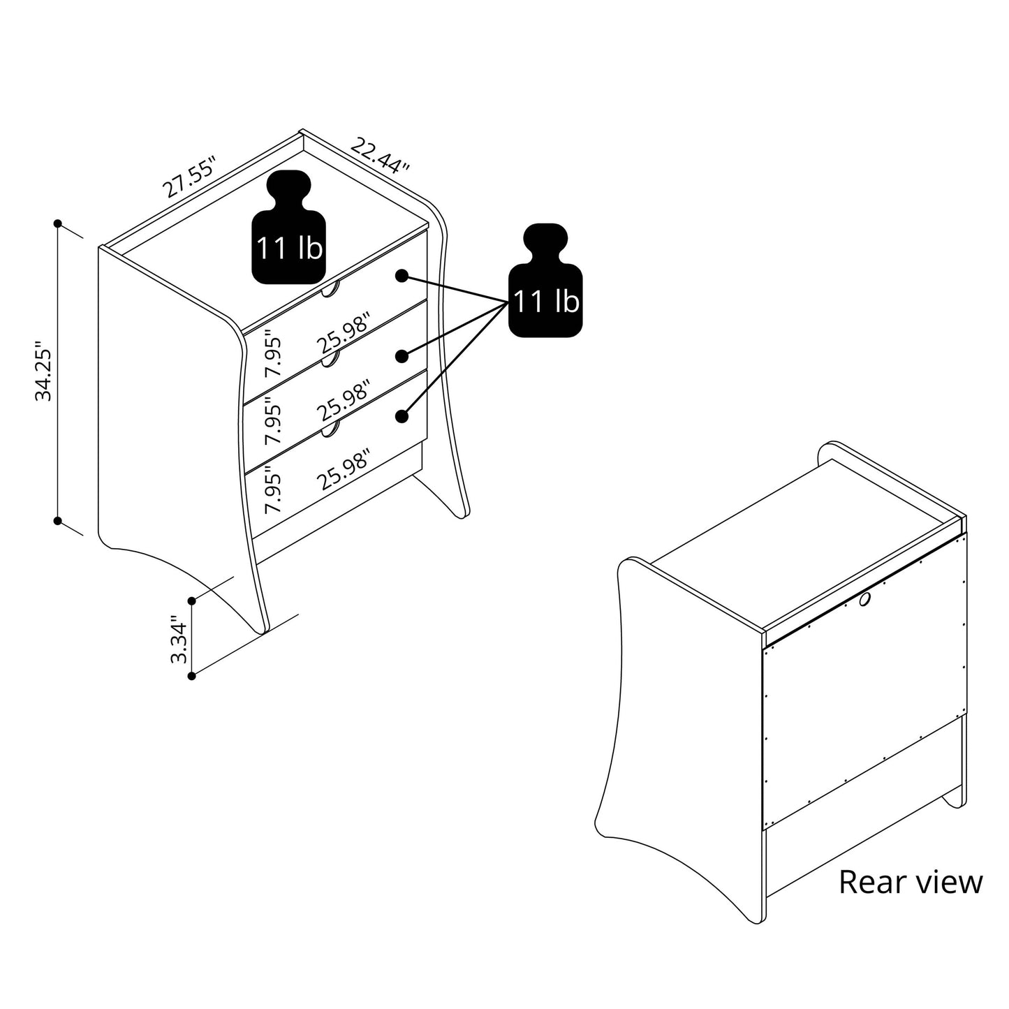 Manhattan Comfort 3-Piece Coney Dresser and 2 Nightstands