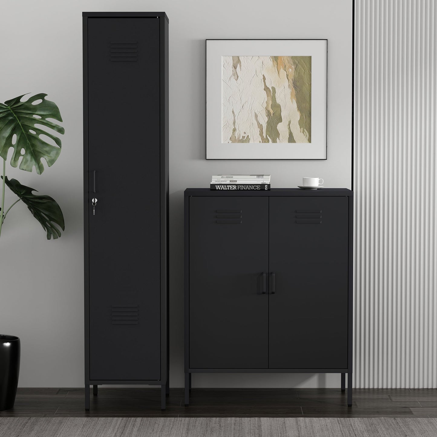 Manhattan Comfort 2-Piece Naomi Accent Cabinet and Storage Cabinet