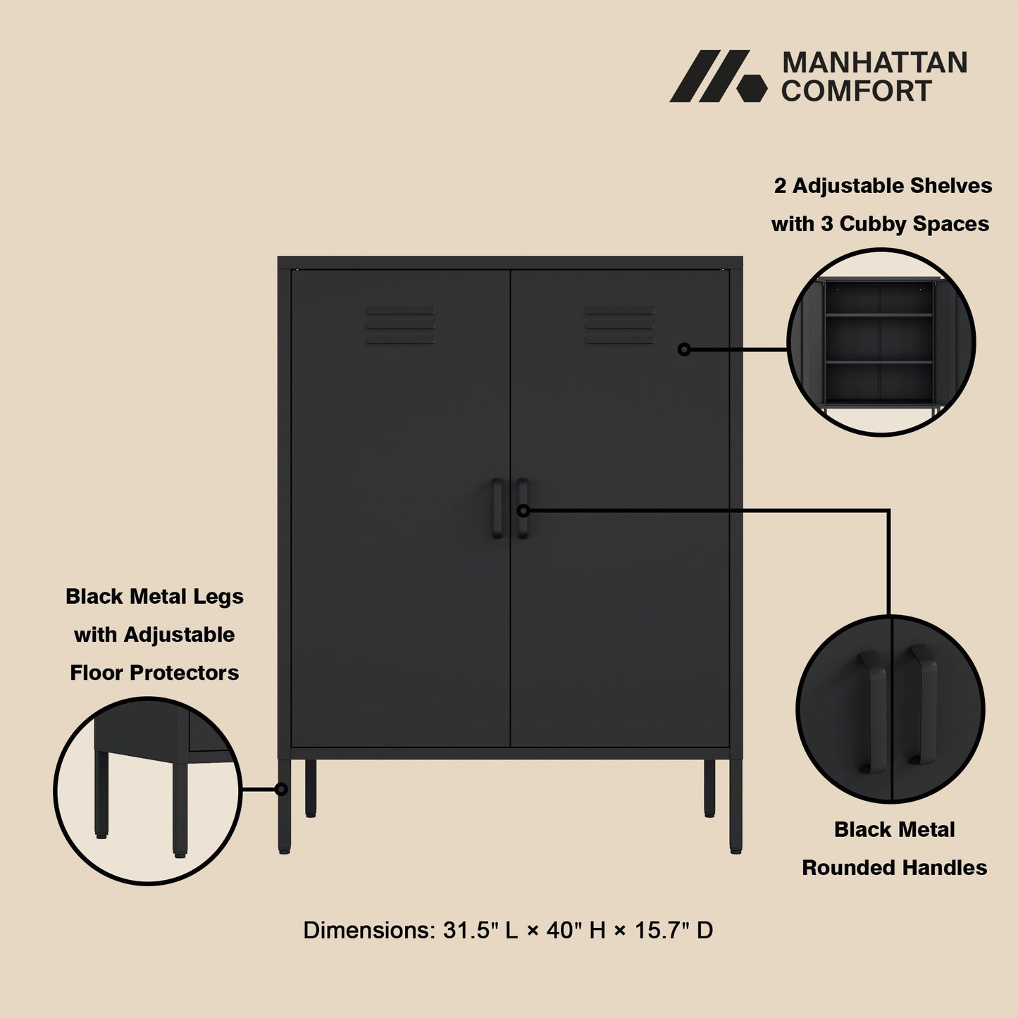 Manhattan Comfort 2-Piece Naomi Accent Cabinet and Storage Cabinet
