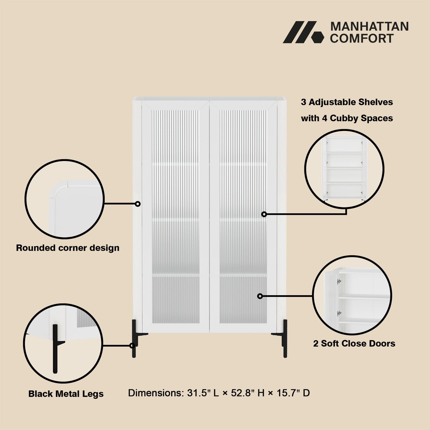 Manhattan Comfort 2-Piece Abbey Accent Cabinet and Bookcase