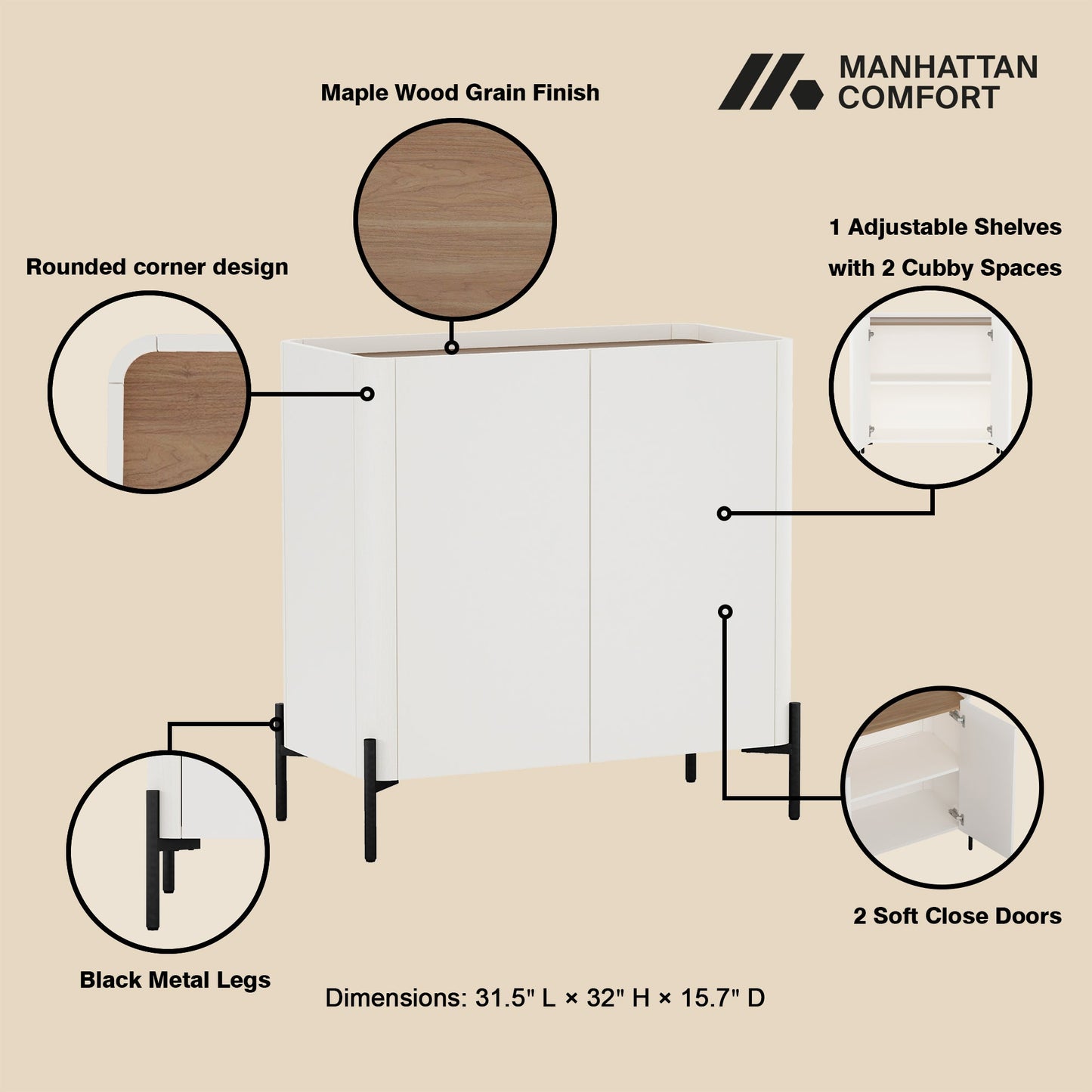 Manhattan Comfort 2-Piece Abbey Accent Cabinet and Sideboard
