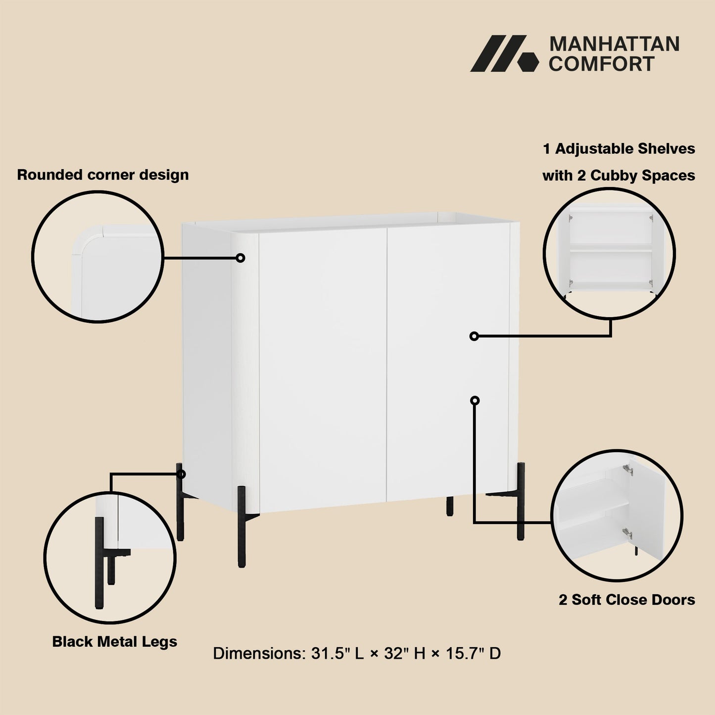 Manhattan Comfort 2-Piece Abbey Accent Cabinet and Sideboard