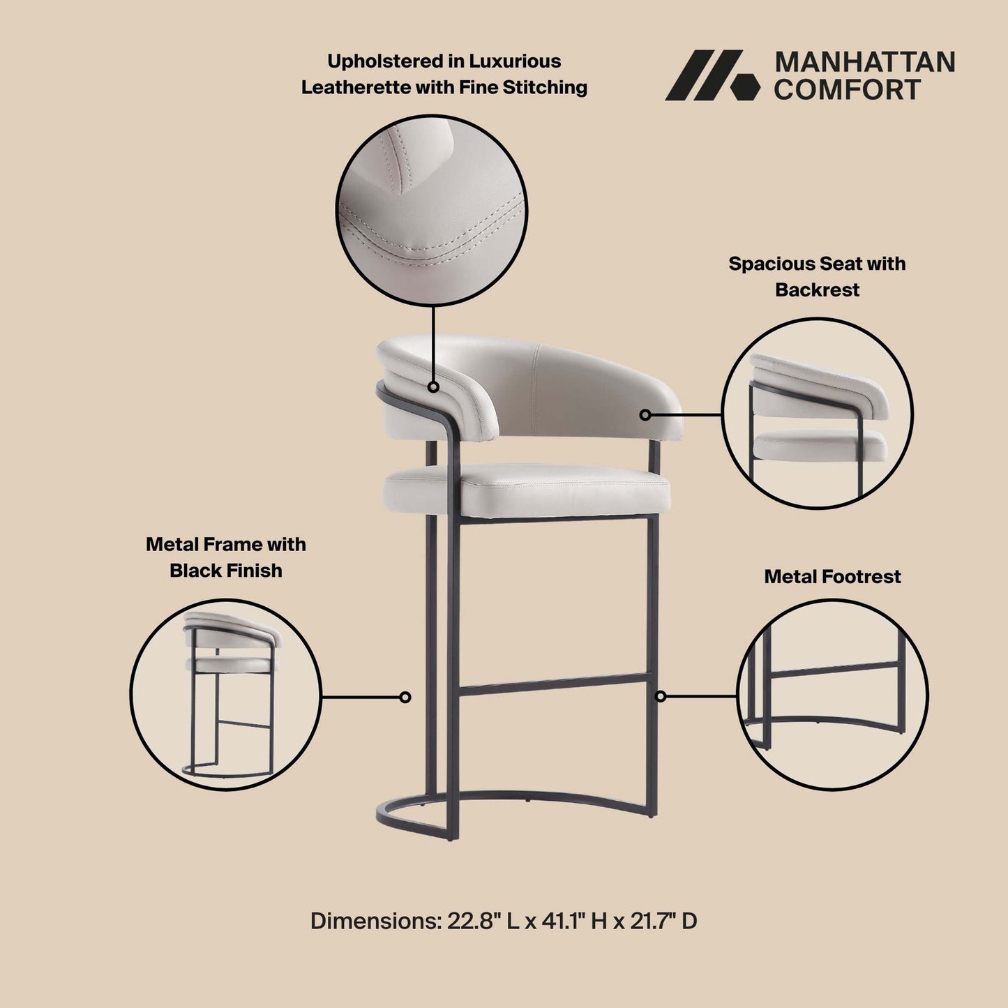 Manhattan Comfort Augusta Barstool - Set of 2