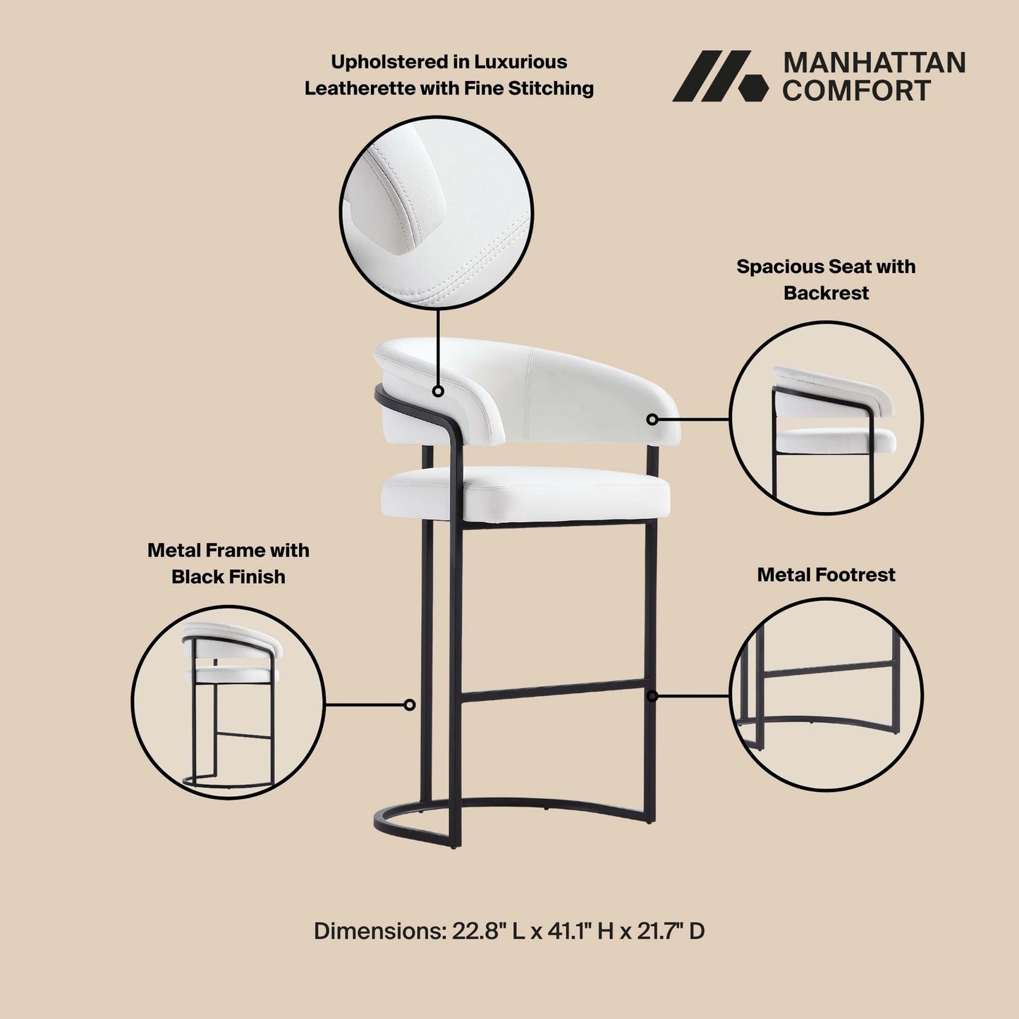 Manhattan Comfort Augusta Barstool - Set of 2