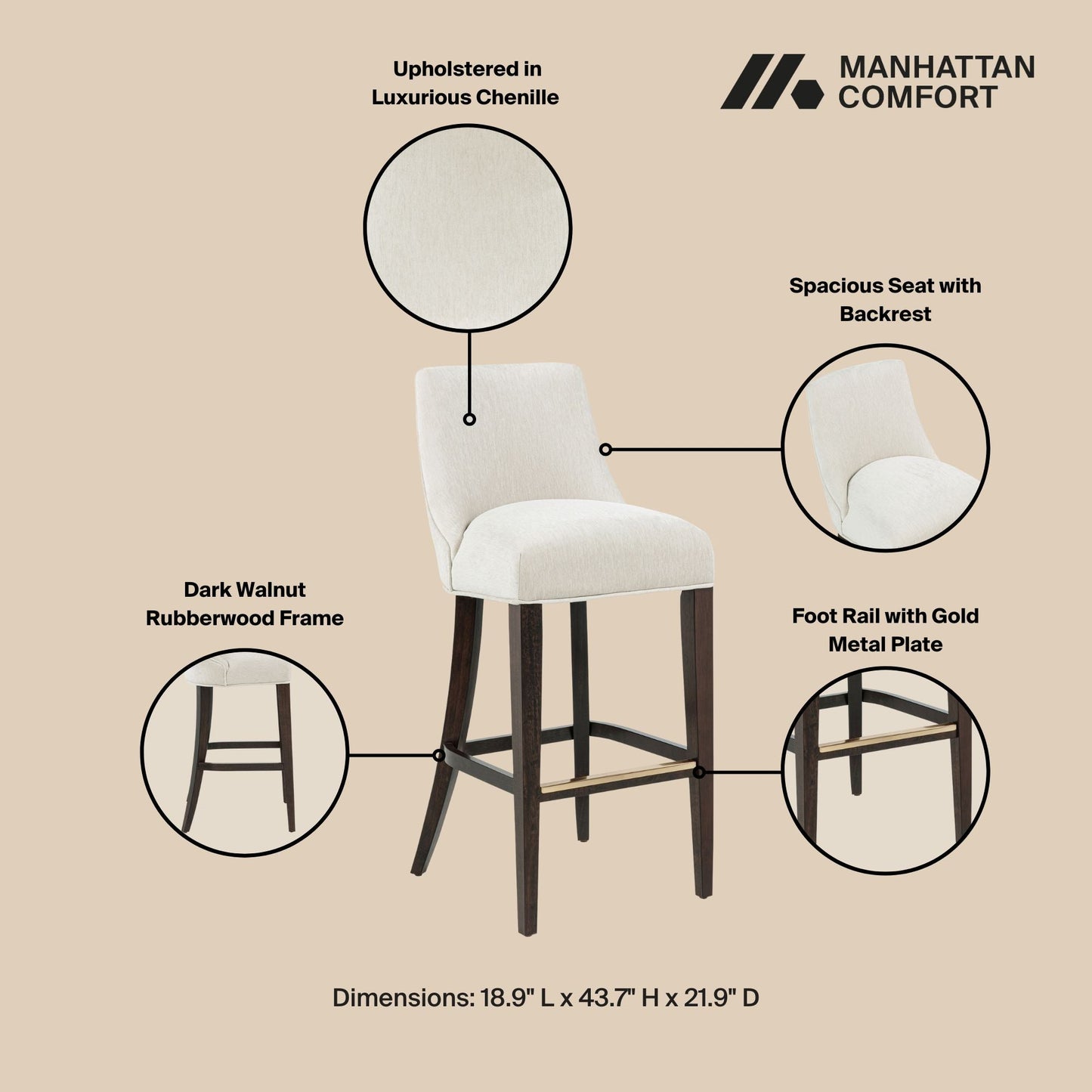 Manhattan Comfort Beever Barstool - Set of 2