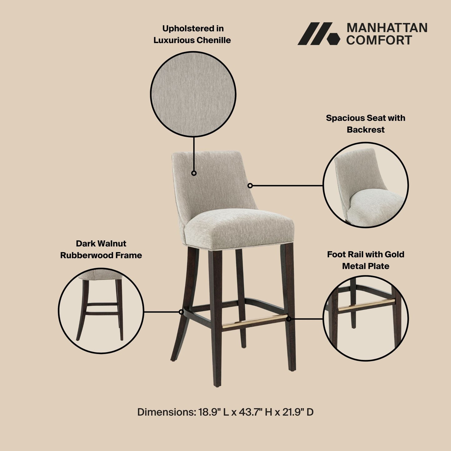 Manhattan Comfort Beever Barstool - Set of 2