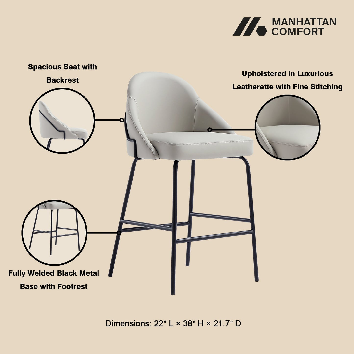 Manhattan Comfort Gracie Counter Stool - Set of 2