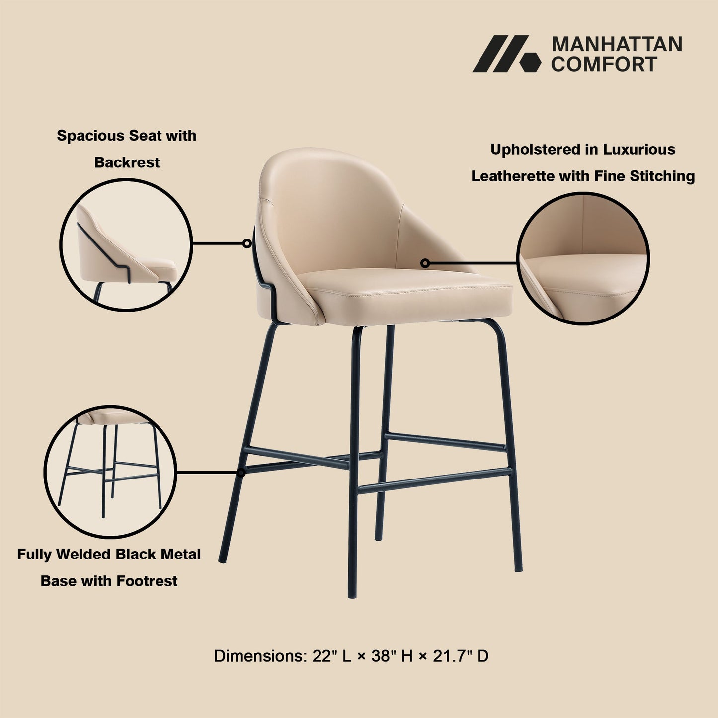 Manhattan Comfort Gracie Counter Stool - Set of 2