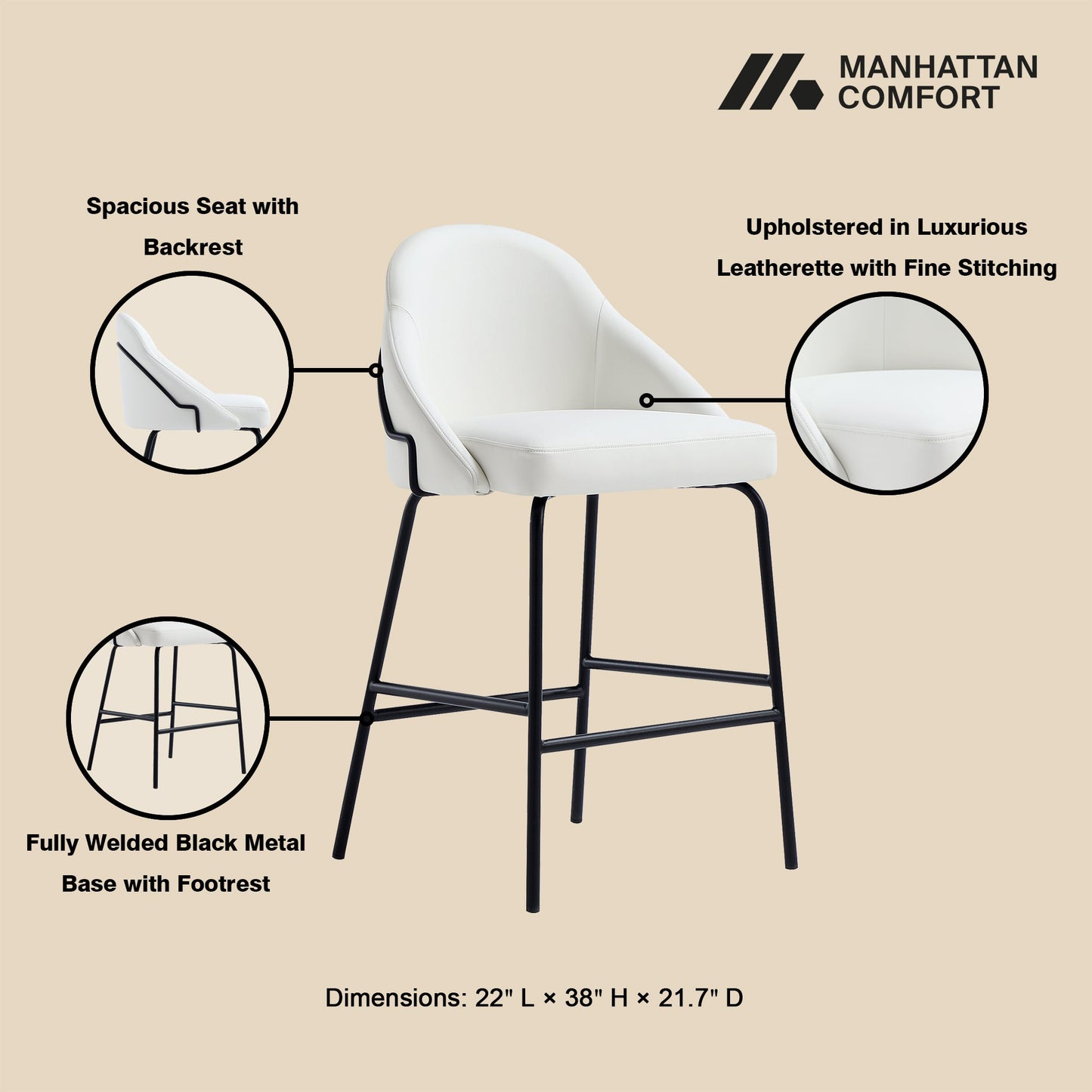 Manhattan Comfort Gracie Counter Stool - Set of 2