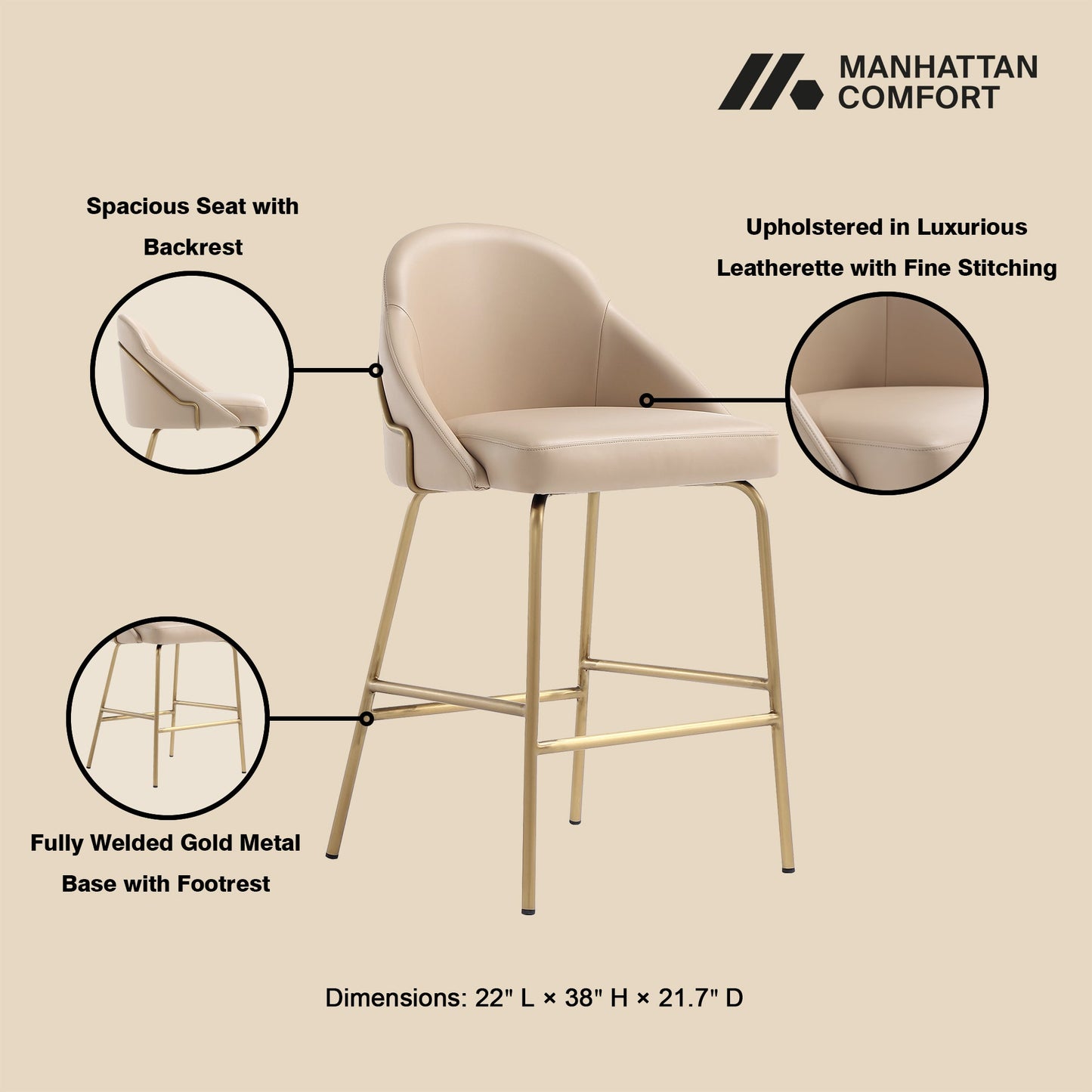 Manhattan Comfort Gracie Counter Stool - Set of 2