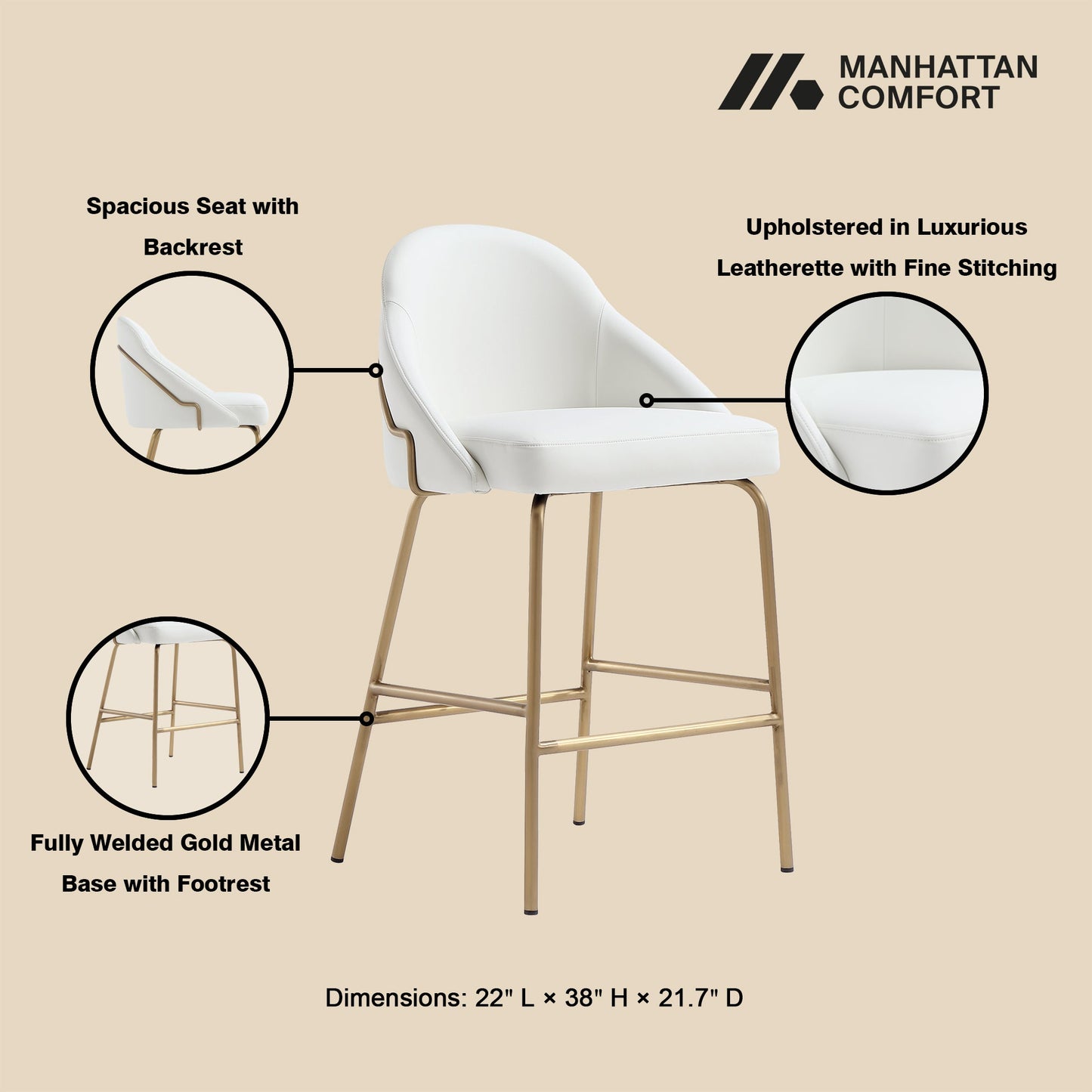 Manhattan Comfort Gracie Counter Stool - Set of 2