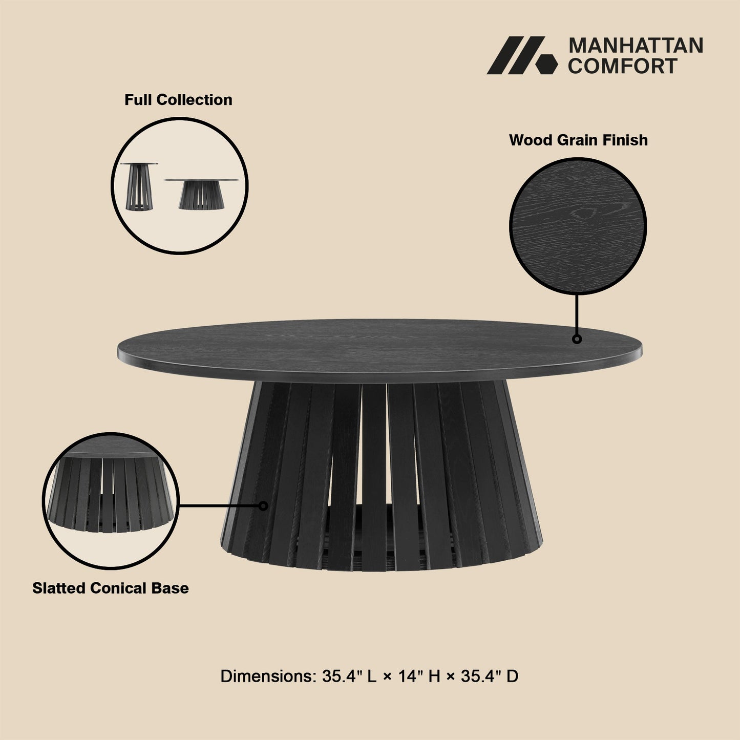 Manhattan Comfort 2-Piece Layla Coffee and End Table