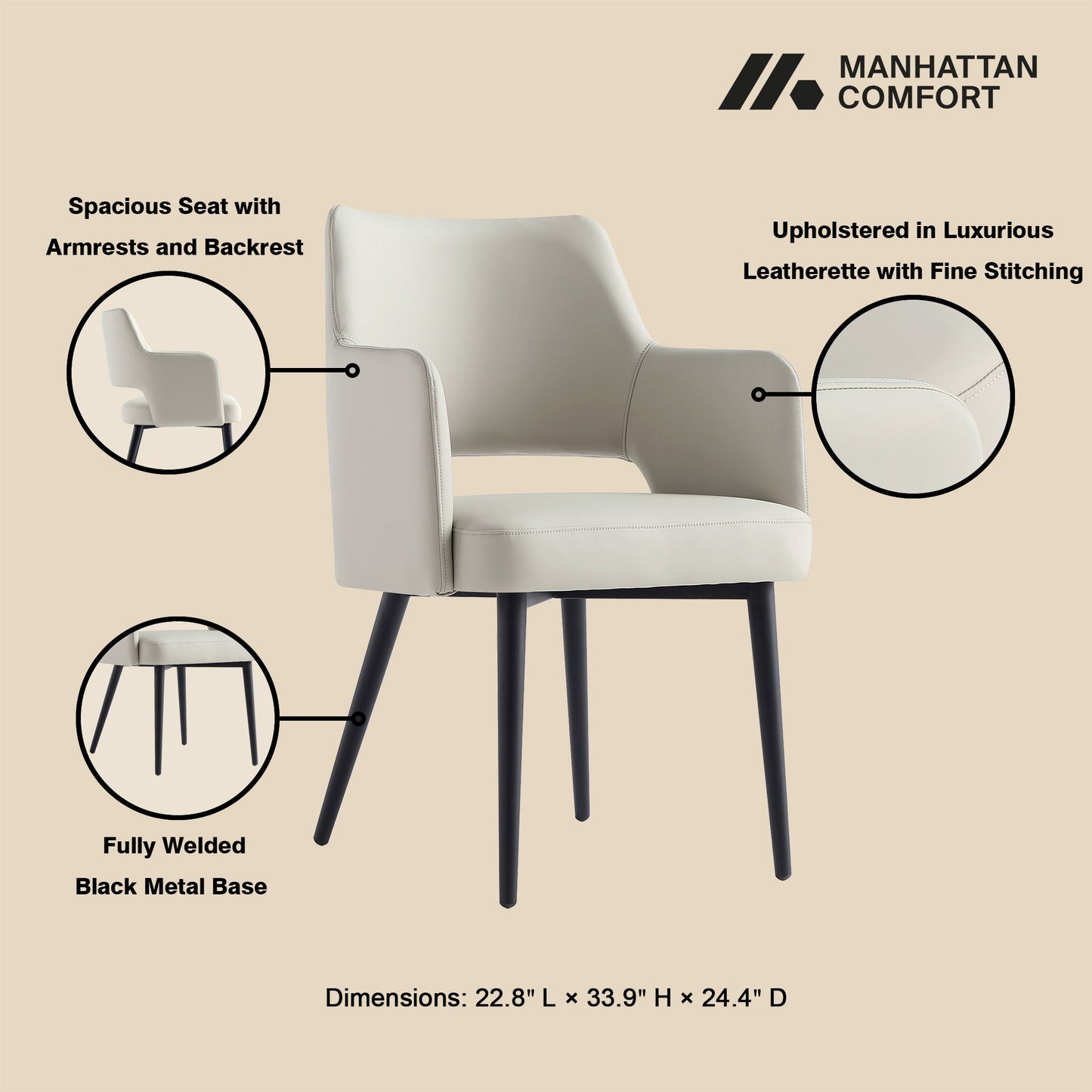 Manhattan Comfort Tremont Dining Arm Chair - Set of 2
