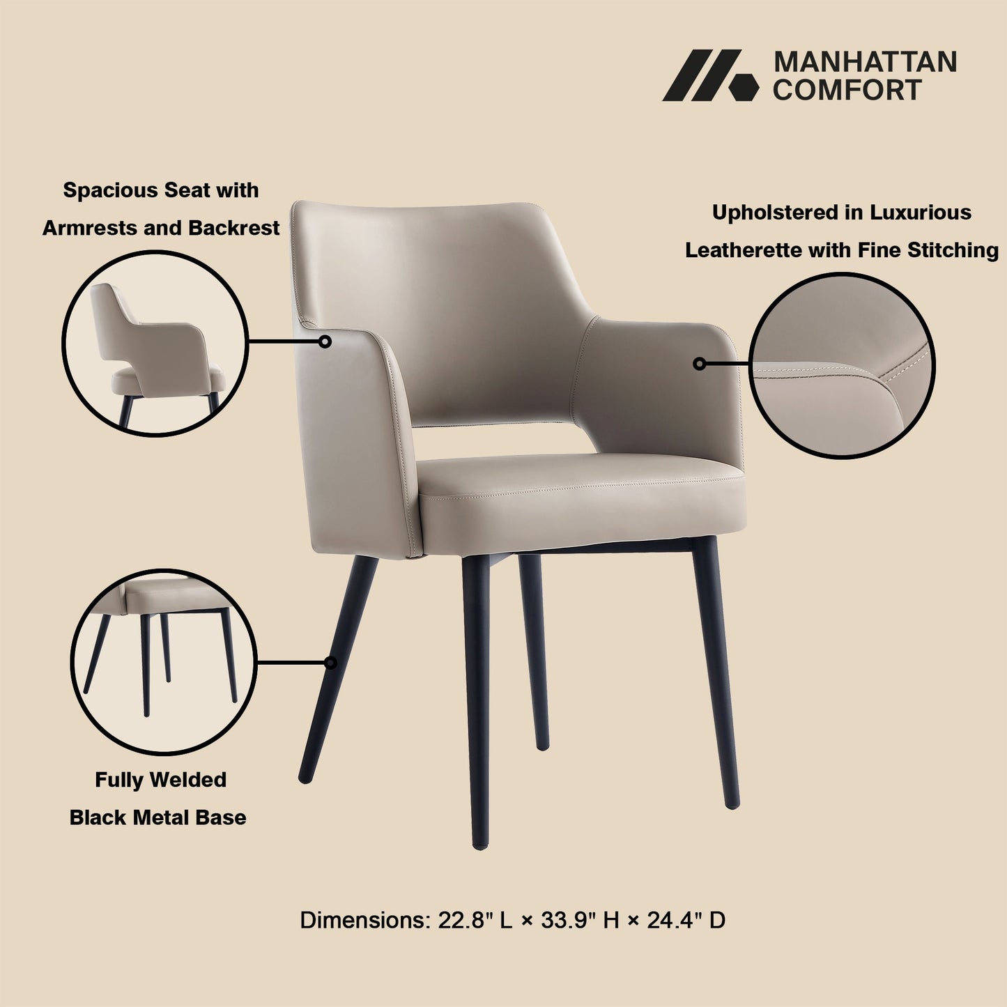 Manhattan Comfort Tremont Dining Arm Chair - Set of 2
