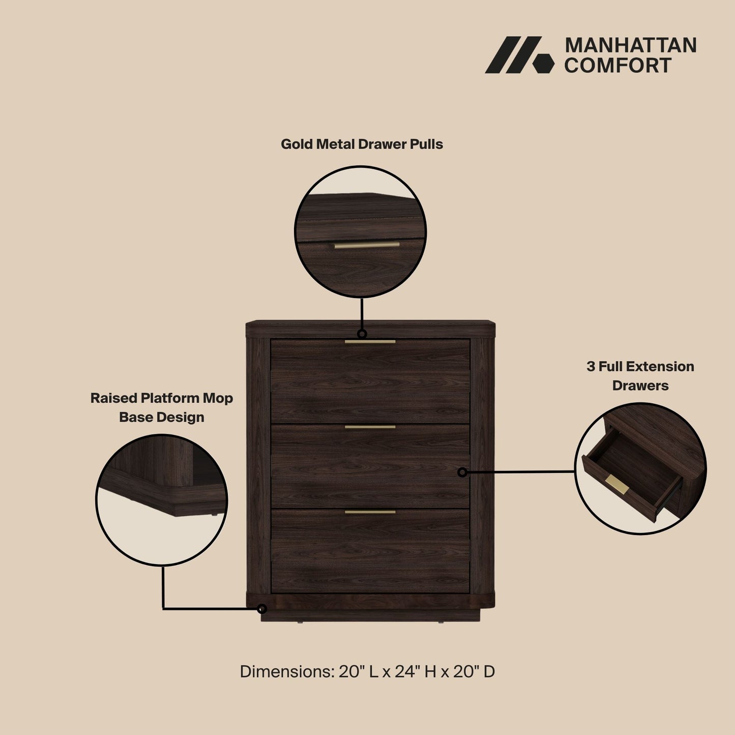 Manhattan Comfort Evelyn Nightstand - Set of 2