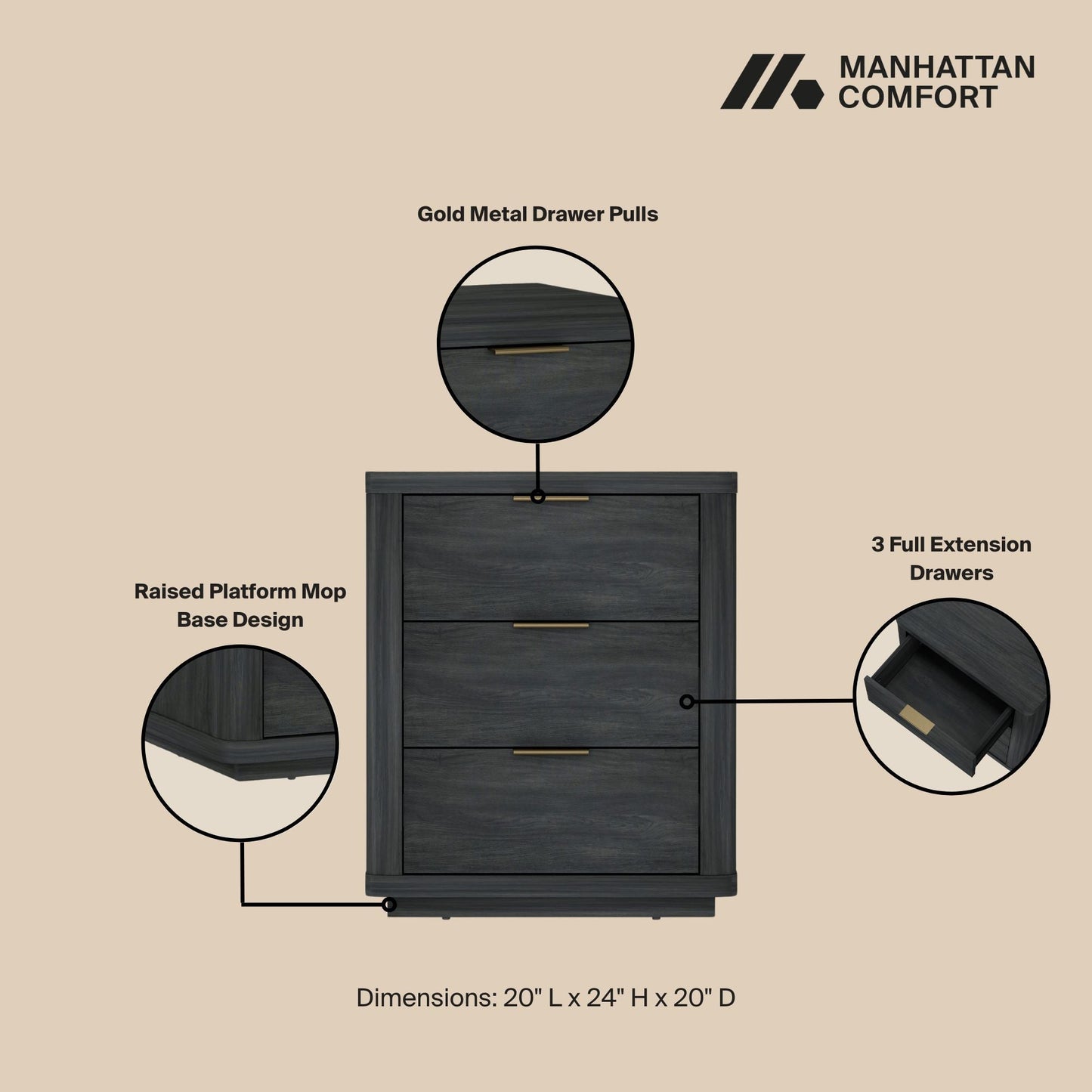 Manhattan Comfort Evelyn Nightstand - Set of 2