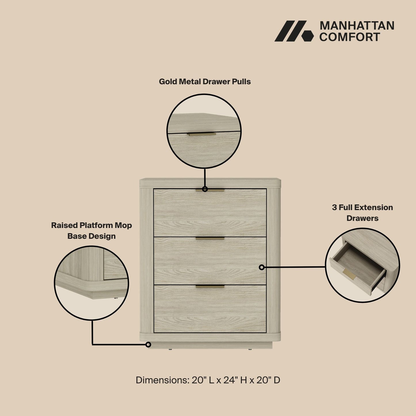 Manhattan Comfort Evelyn Nightstand - Set of 2