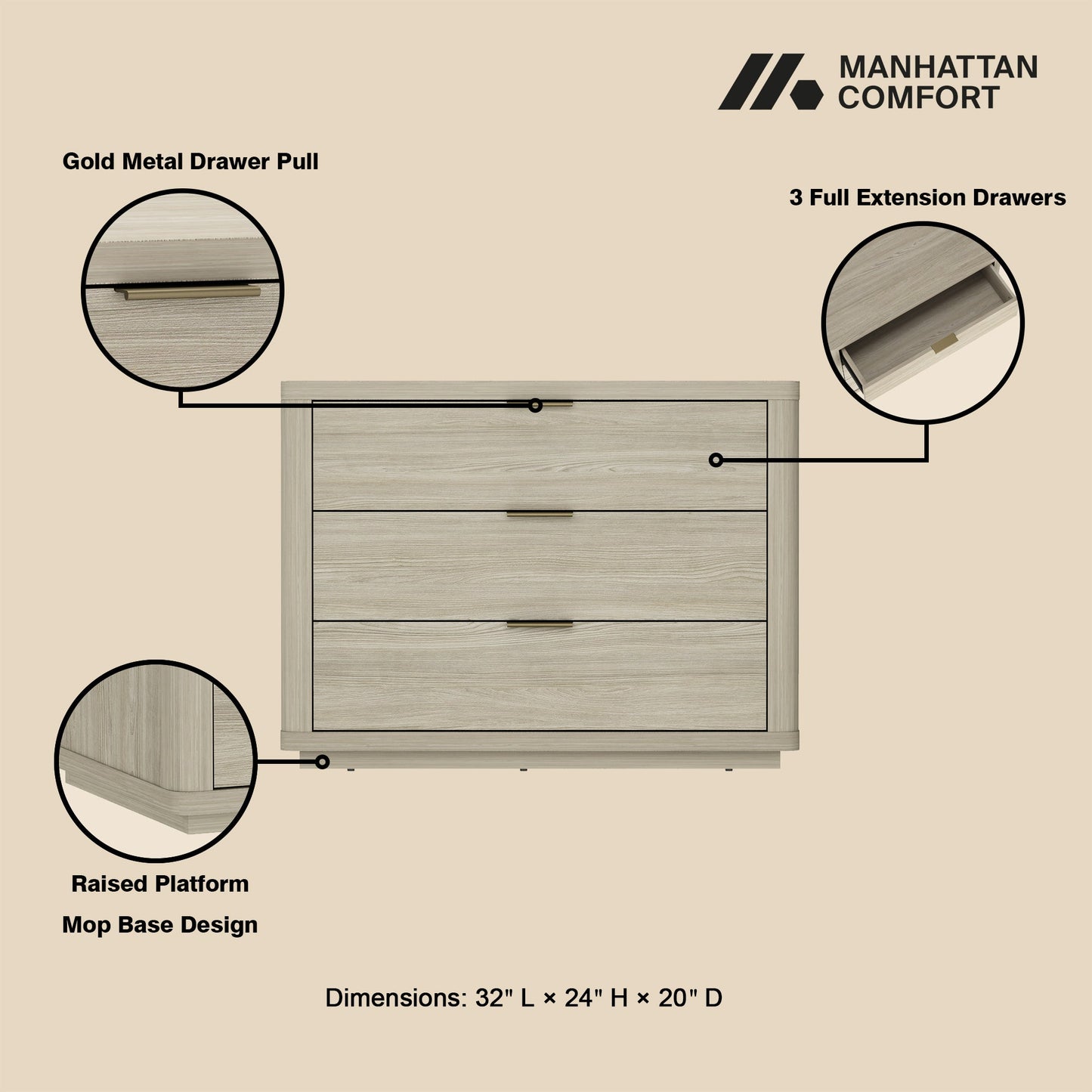 Manhattan Comfort Evelyn 32" Nightstand 4.0 - Set of 2