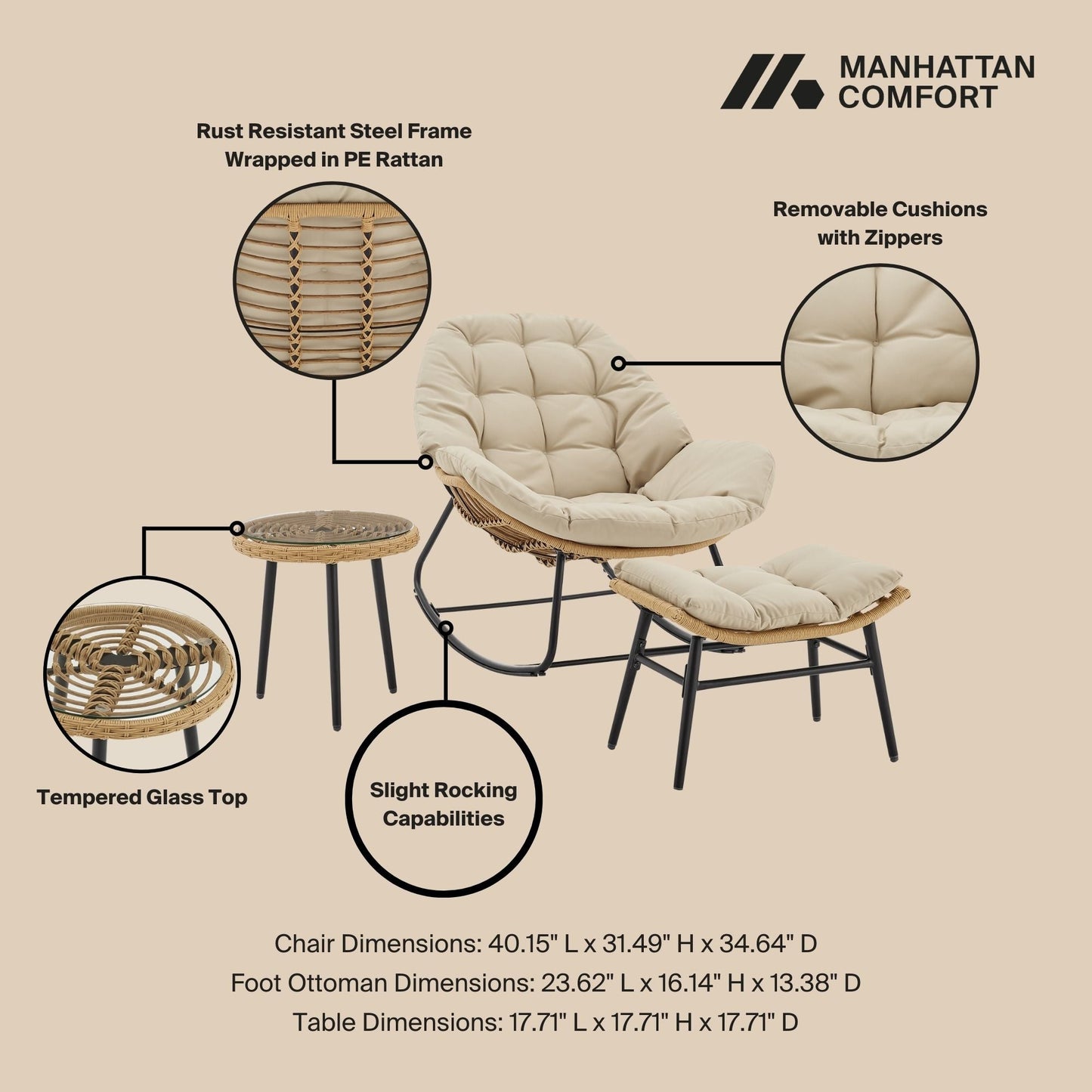 Manhattan Comfort 6-Piece Benson Patio Rocking Chair