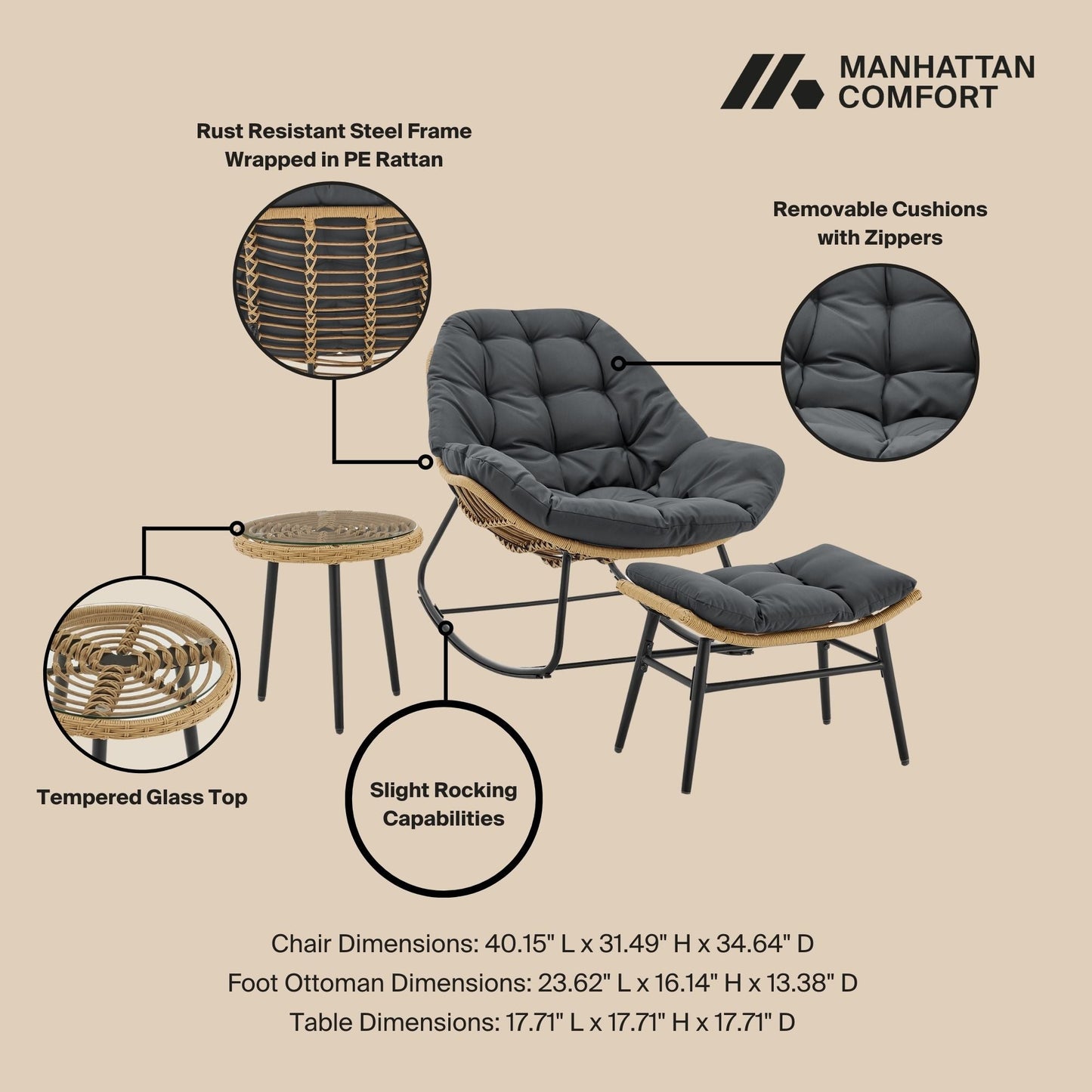 Manhattan Comfort 6-Piece Benson Patio Rocking Chair