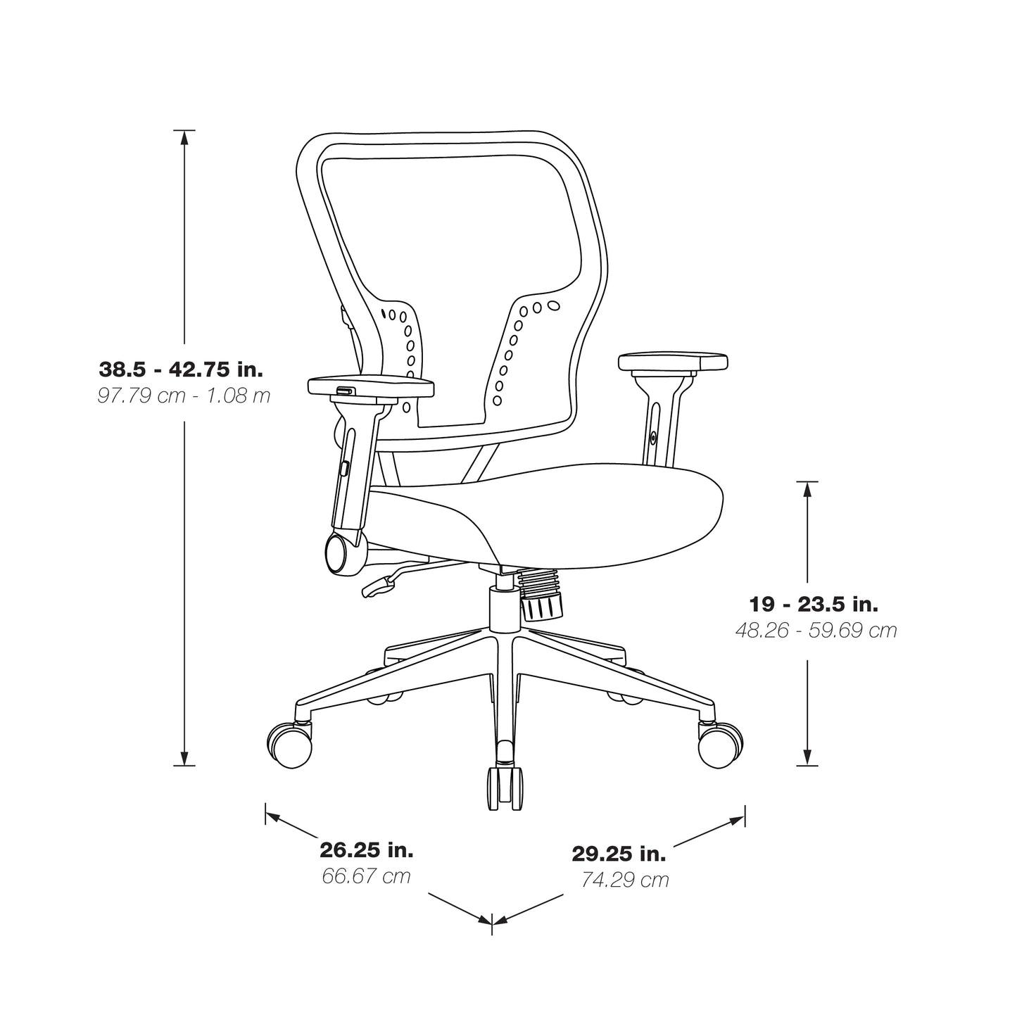 Air Grid® Back and Padded Bonded Leather Seat with 4-Way Adjustable Flip Arms, Built-In Lumbar Support and Polished Aluminum Base
