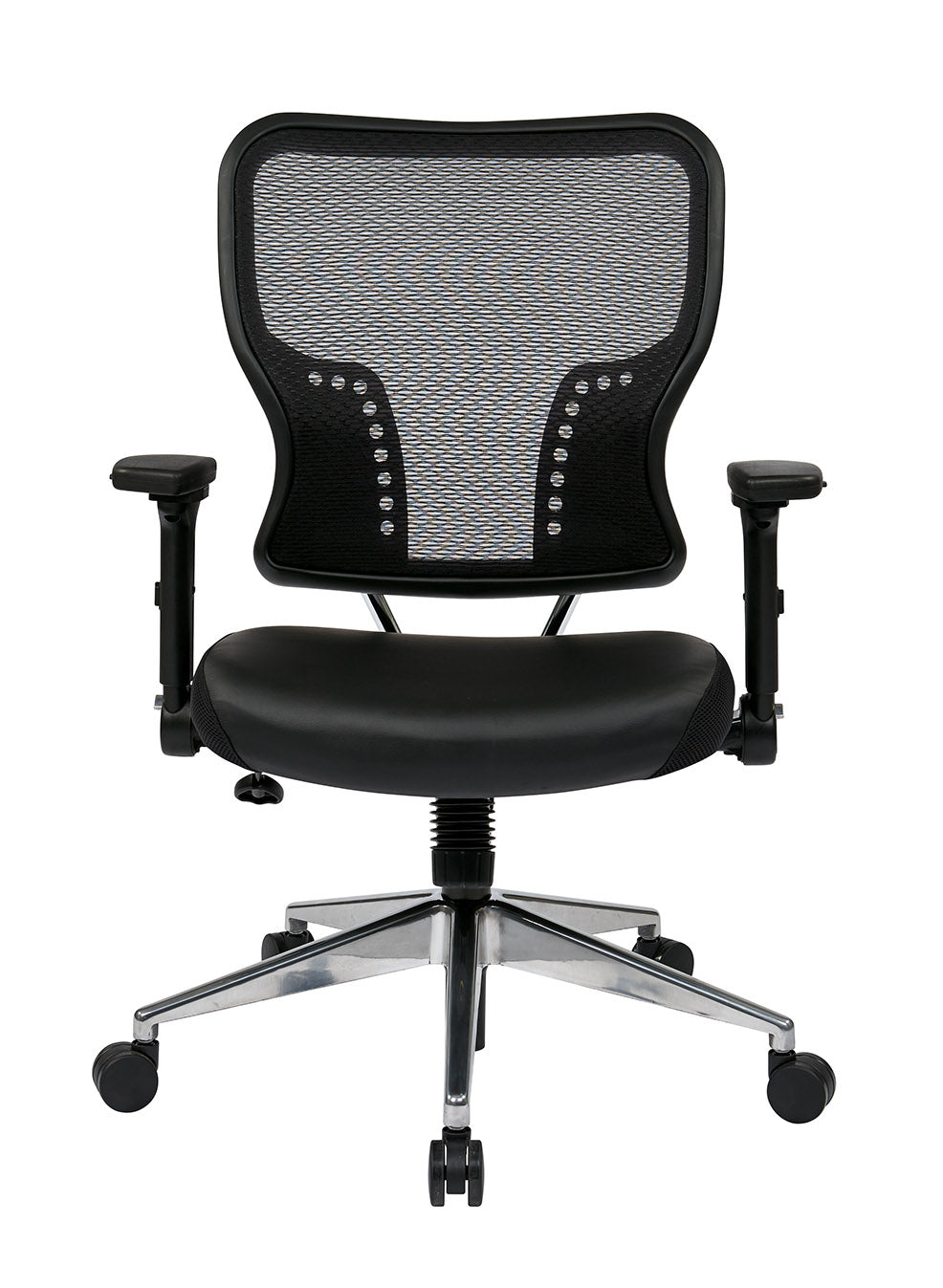 Air Grid® Back and Padded Bonded Leather Seat with 4-Way Adjustable Flip Arms, Built-In Lumbar Support and Polished Aluminum Base