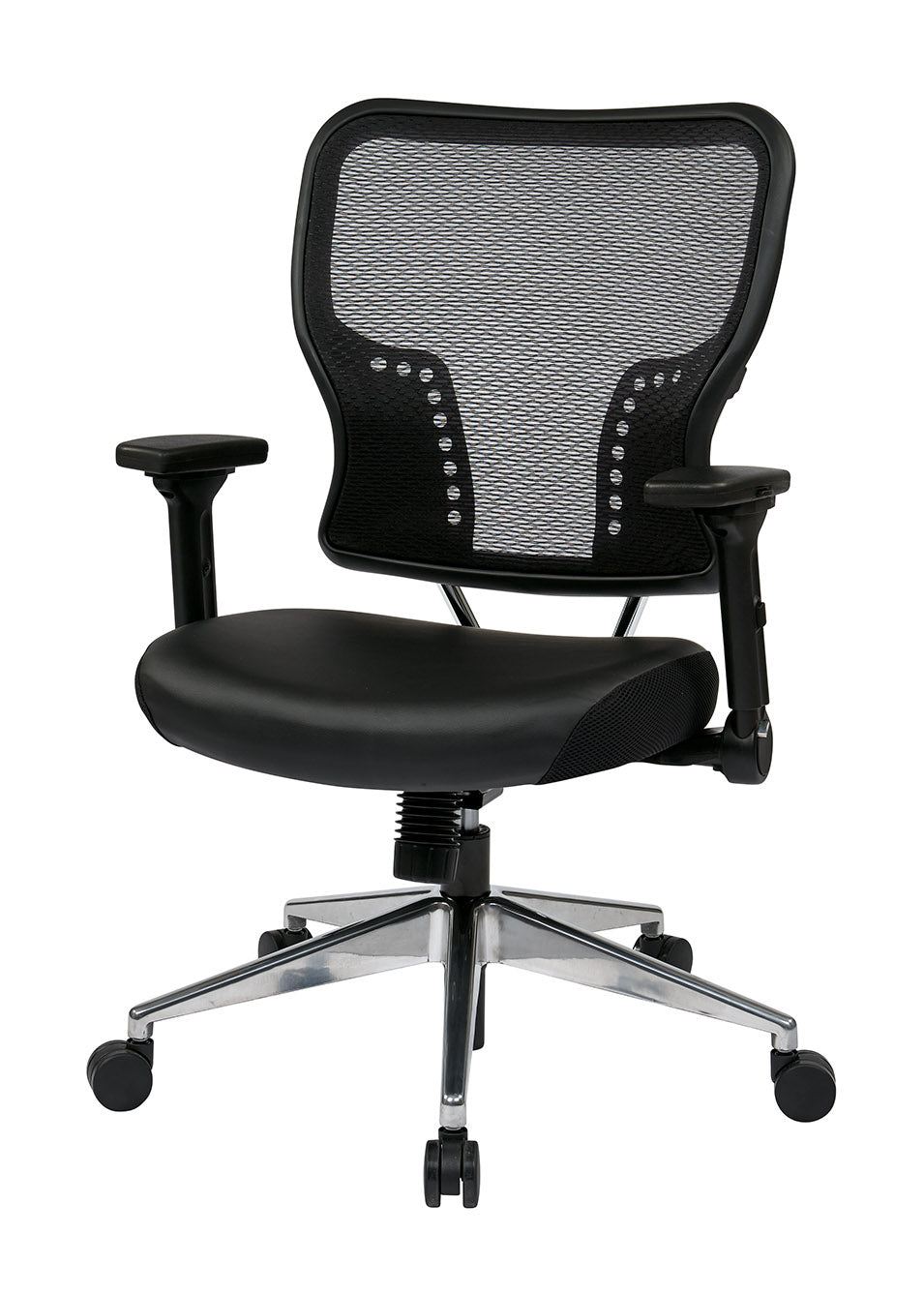 Air Grid® Back and Padded Bonded Leather Seat with 4-Way Adjustable Flip Arms, Built-In Lumbar Support and Polished Aluminum Base