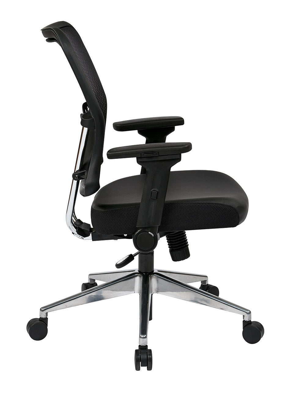 Air Grid® Back and Padded Bonded Leather Seat with 4-Way Adjustable Flip Arms, Built-In Lumbar Support and Polished Aluminum Base