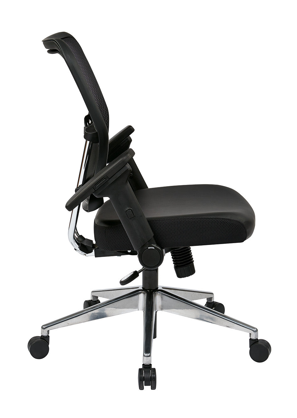 Air Grid® Back and Padded Bonded Leather Seat with 4-Way Adjustable Flip Arms, Built-In Lumbar Support and Polished Aluminum Base