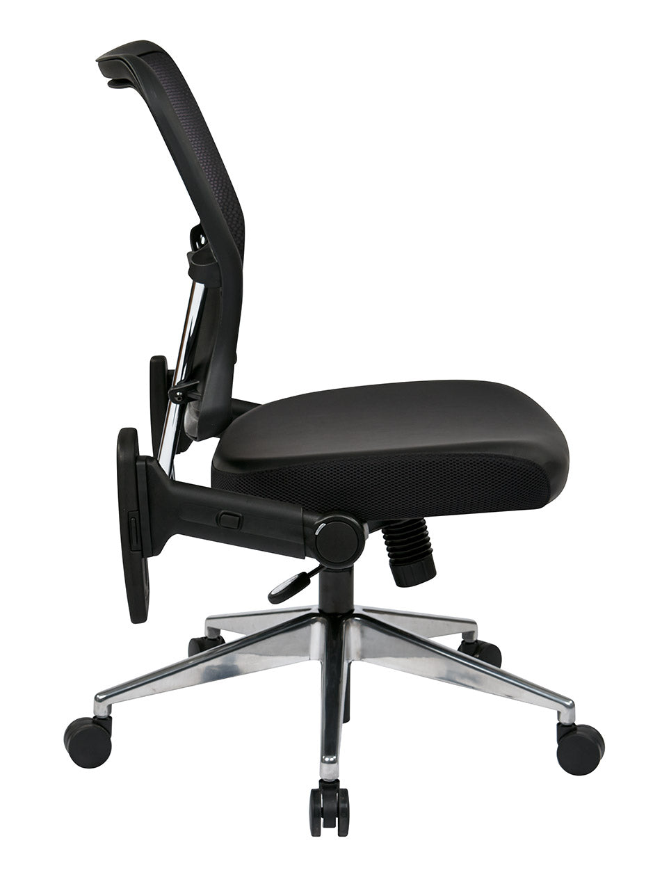 Air Grid® Back and Padded Bonded Leather Seat with 4-Way Adjustable Flip Arms, Built-In Lumbar Support and Polished Aluminum Base