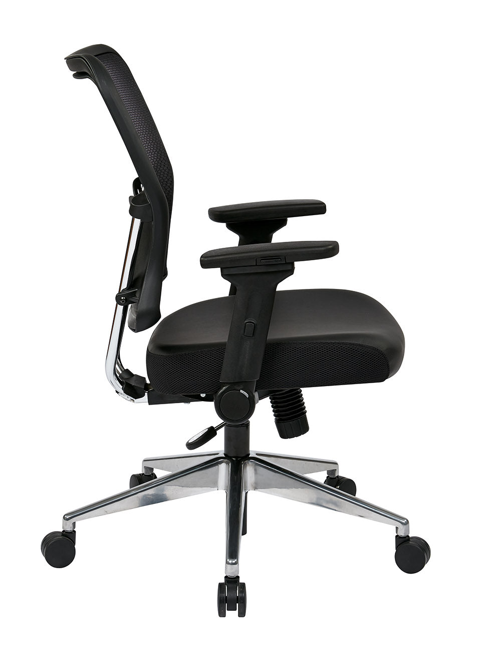 Air Grid® Back and Padded Bonded Leather Seat with 4-Way Adjustable Flip Arms, Built-In Lumbar Support and Polished Aluminum Base