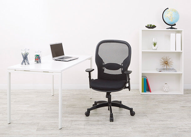 Breathable Mesh Back and Mesh Seat Manager’s Chair with Adjustable Arms,
Adjustable Lumbar and Industrial Steel Finish Base