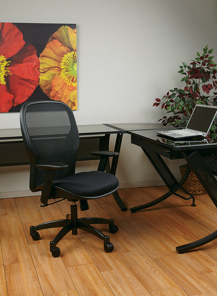 Breathable Mesh Back and Mesh Seat Manager’s Chair with Adjustable Arms,
Adjustable Lumbar and Industrial Steel Finish Base