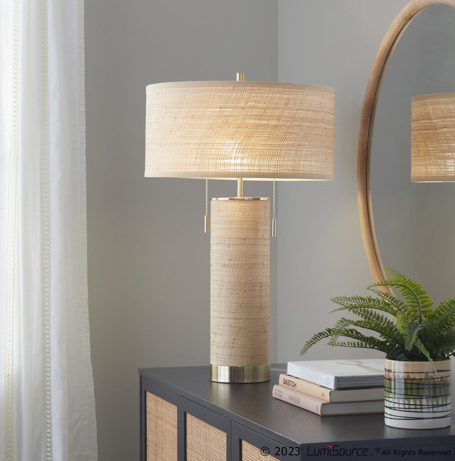 Lumisource Cylinder Rattan 29" Table Lamp