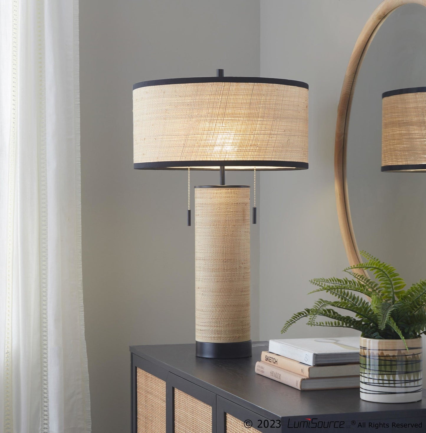 Lumisource Cylinder Rattan 29" Table Lamp