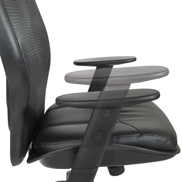 Breathable Mesh Back and Bonded Leather Seat Manager’s Chair with Adjustable
Arms, Adjustable Lumbar and Industrial Steel Finish Base