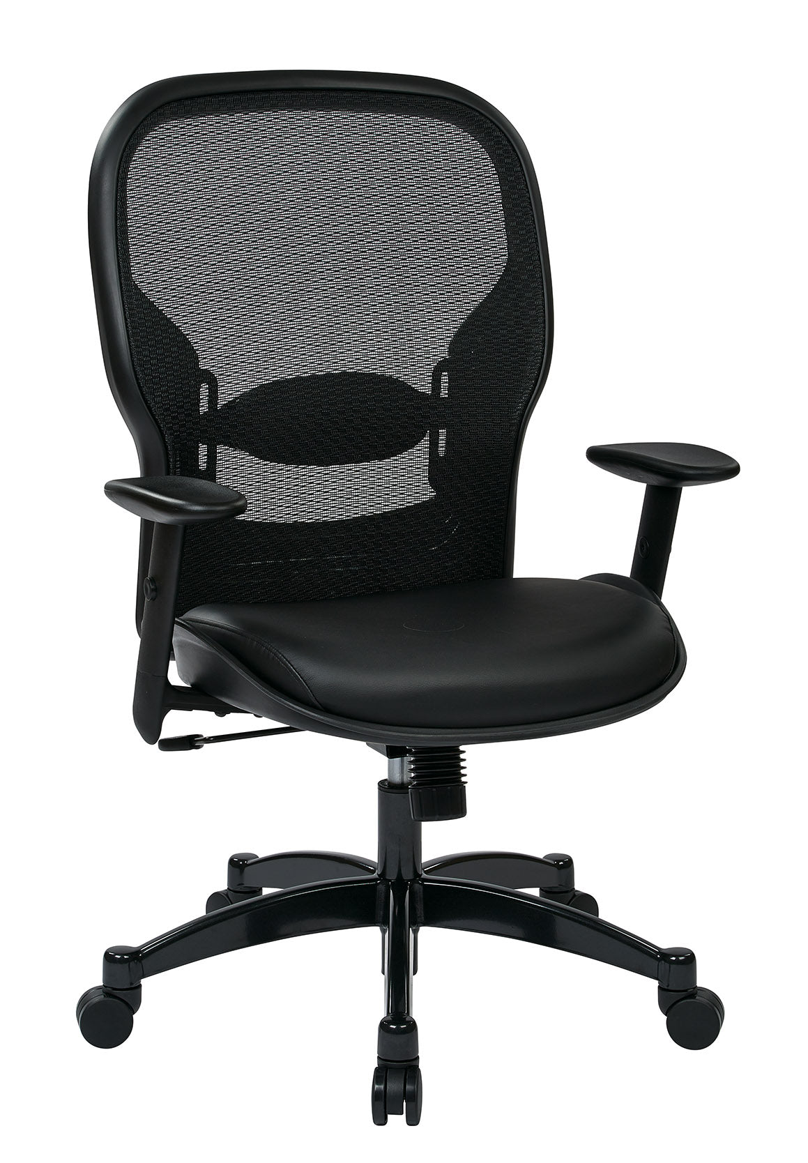 Breathable Mesh Back and Bonded Leather Seat Manager’s Chair with Adjustable
Arms, Adjustable Lumbar and Industrial Steel Finish Base
