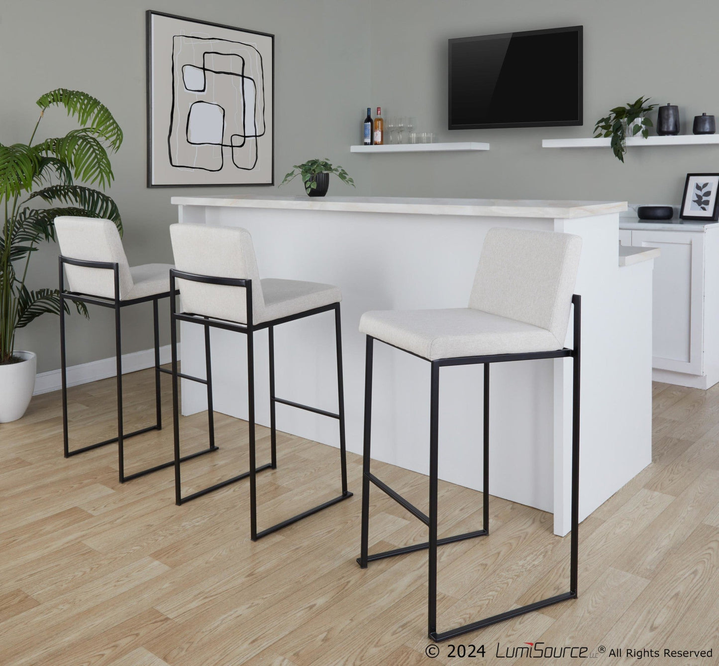 Majestic Office Furniture High Back 30" Fixed-Height Barstool - Set Of 3