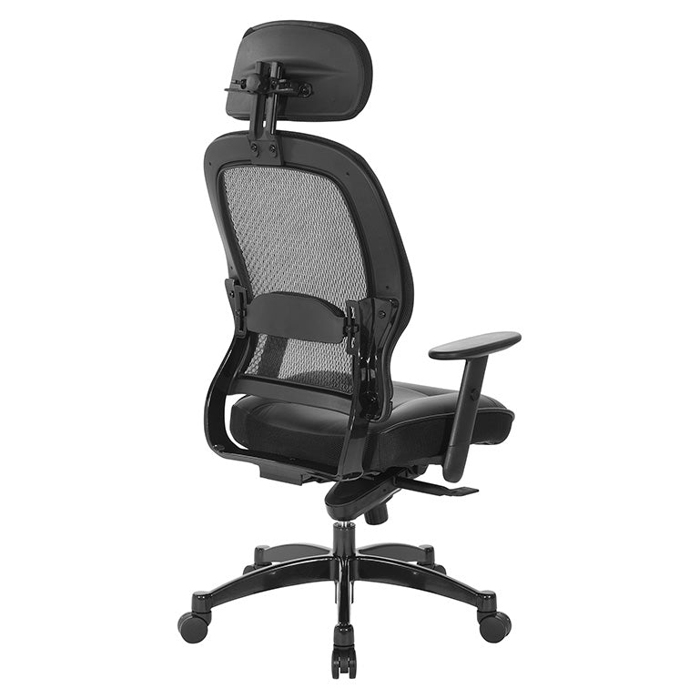 Breathable Mesh Back and Leather Seat Manager’s Chair with Headrest,
Adjustable Arms, Adjustable Lumbar and Industrial Steel Finish