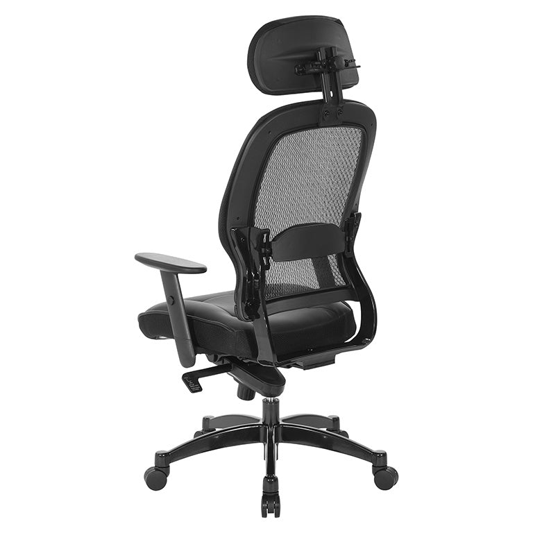 Breathable Mesh Back and Leather Seat Manager’s Chair with Headrest,
Adjustable Arms, Adjustable Lumbar and Industrial Steel Finish