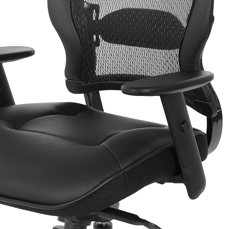 Breathable Mesh Back and Leather Seat Manager’s Chair with Headrest,
Adjustable Arms, Adjustable Lumbar and Industrial Steel Finish