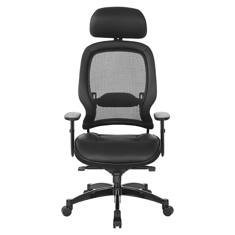 Breathable Mesh Back and Leather Seat Manager’s Chair with Headrest,
Adjustable Arms, Adjustable Lumbar and Industrial Steel Finish