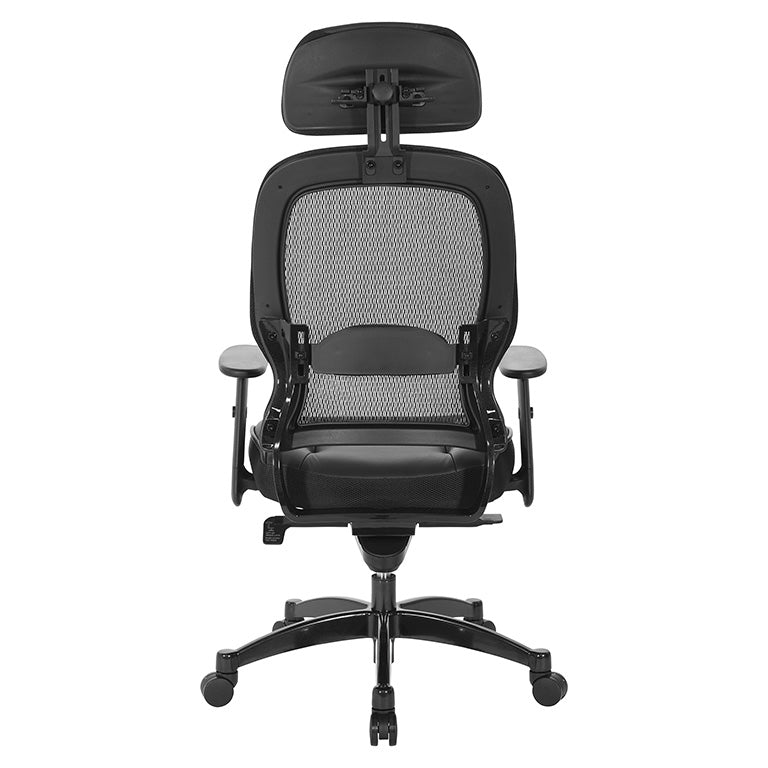 Breathable Mesh Back and Leather Seat Manager’s Chair with Headrest,
Adjustable Arms, Adjustable Lumbar and Industrial Steel Finish